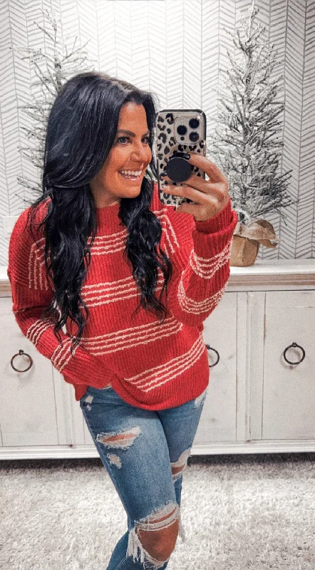 Staccato Merry Red Striped SweaterSilk Knit Tops