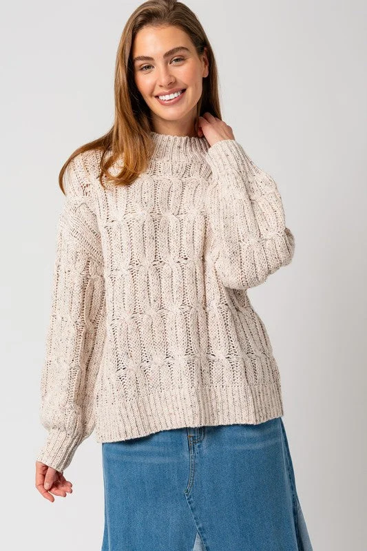 Turtle Neck Cable Knit SweaterCollege Knit Tops