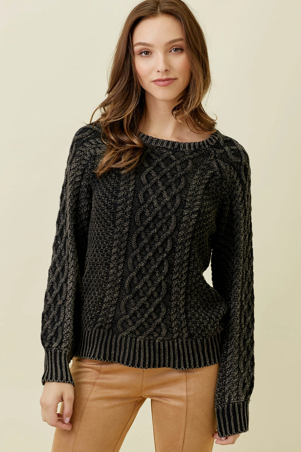 Washed Cable SweaterHigh-Fashion Knit Tops