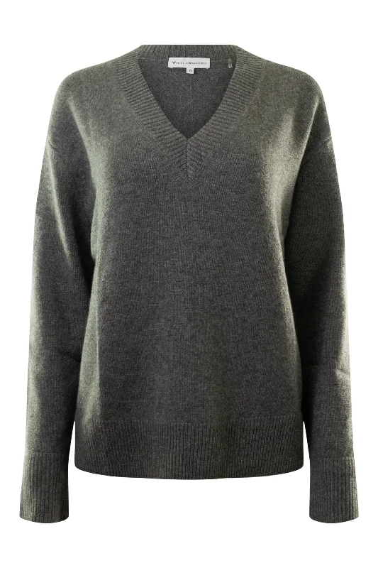 White & Warren Cashmere Vneck Sweater in Graphite HeatherOrganic Cotton Knit Tops