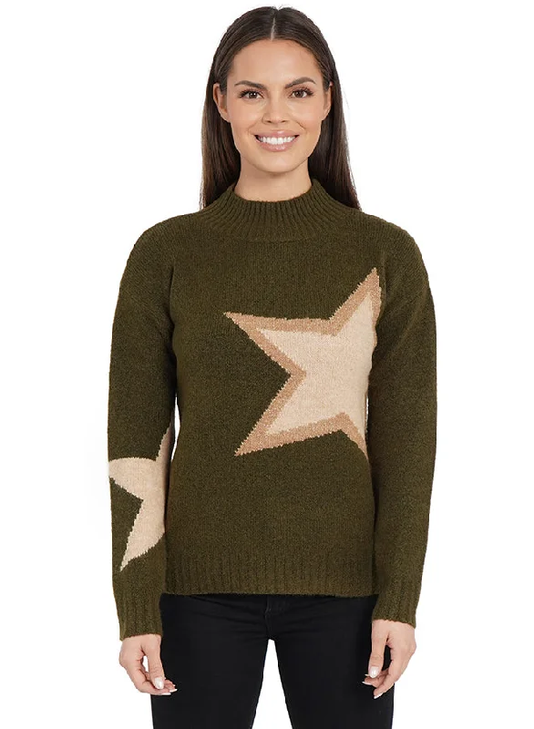 Women's Hunter Green Star SweaterLimited Edition Knit Tops