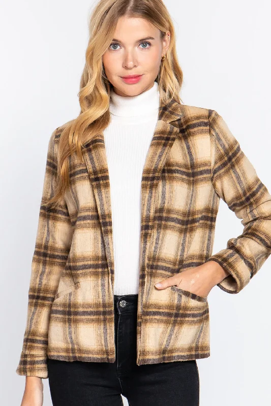 Reflective JacketsNotched Collar Plaid Jacket