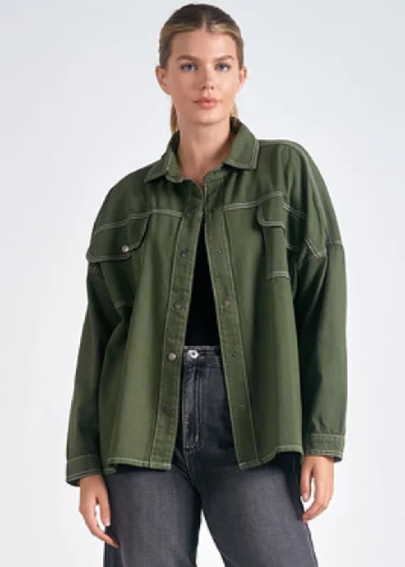 Puffer JacketsElan Tanner Button Up Jacket- Olive