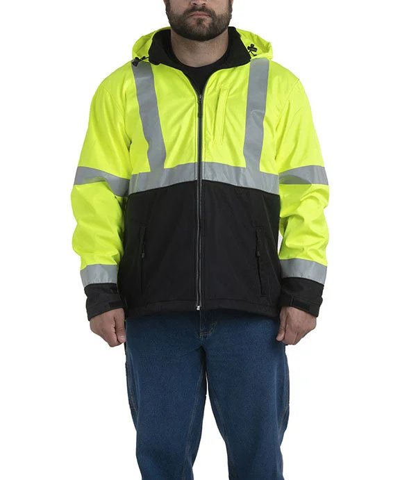 Linen JacketsHVJS206 - Berne Mens Hi-Vis Class 3 Hooded Softshell Jacket