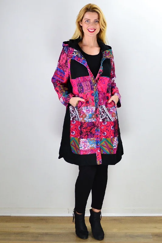 Asymmetrical JacketsPink Patchwork Long Corduroy Jacket