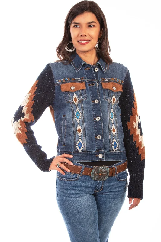 Windproof JacketsScully Womens Denim Cotton Blend Aztec Embroidered Jacket