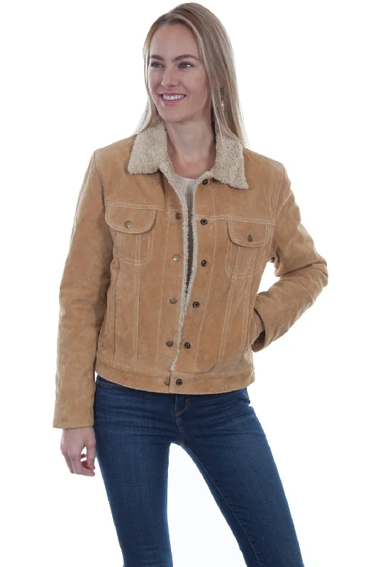 Cultural JacketsScully Womens Old Rust Suede Faux Fur Jean Jacket