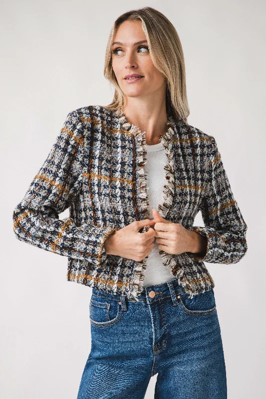 Embellished JacketsTHML Tweed Plaid Jacket