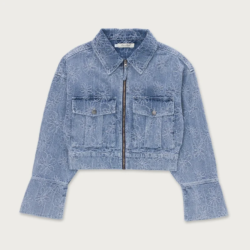 Sequined JacketsWomens Cropped Denim Jacket - Light Blue