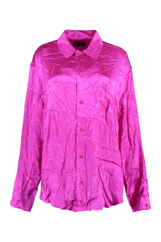 Velvet ShirtsBALENCIAGA Fuchsia Creased Silk Shirt for FW23