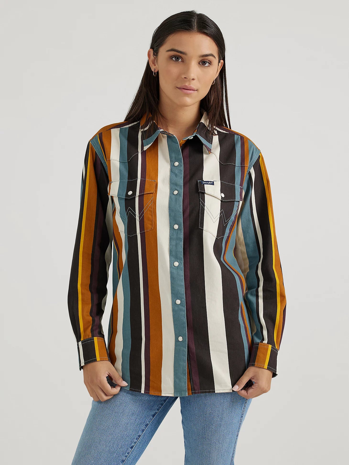 Wool ShirtsWrangler Brushpopper Stripe Cowboy Snap Shirt