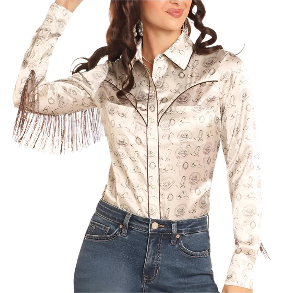 Statement ShirtsRock & Roll Denim Satin Western Shirt