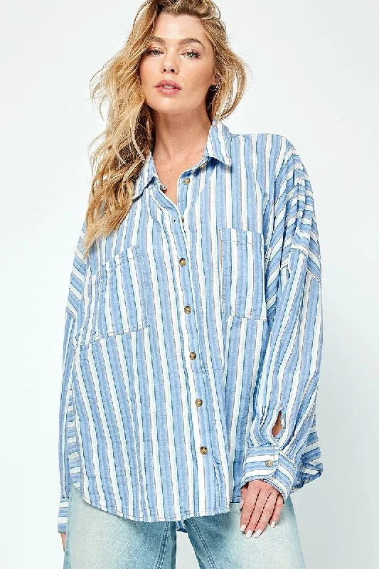 Striped ShirtsBlue Striped Front Pocket Shirt