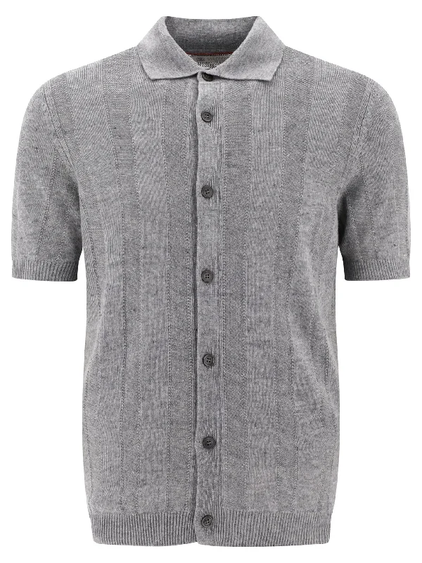 Cashmere ShirtsBRUNELLO CUCINELLI Gray Textured Rib Knit Shirt