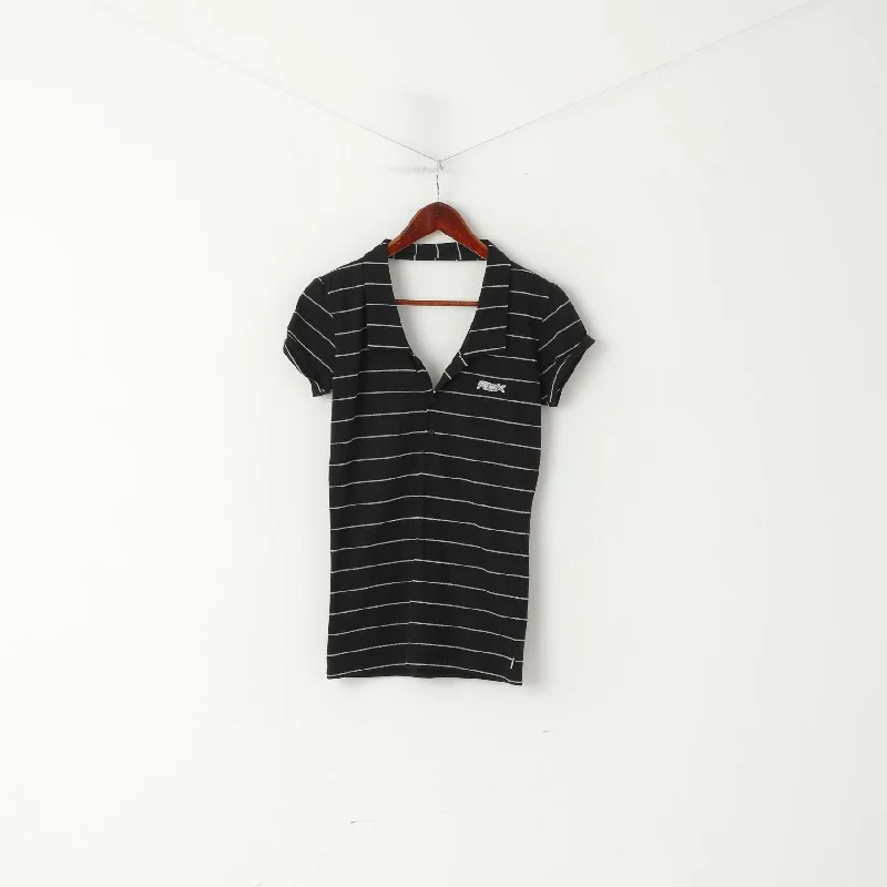 Flannel ShirtsReebok Women 12 M Shirt Black Striped Cotton Activewear Sport Gym Top