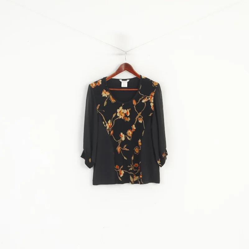 Statement ShirtsDaxon Women 48/50 20/24 XXL Shirt Black Floral Shoulder Pads France Stretch Blouse