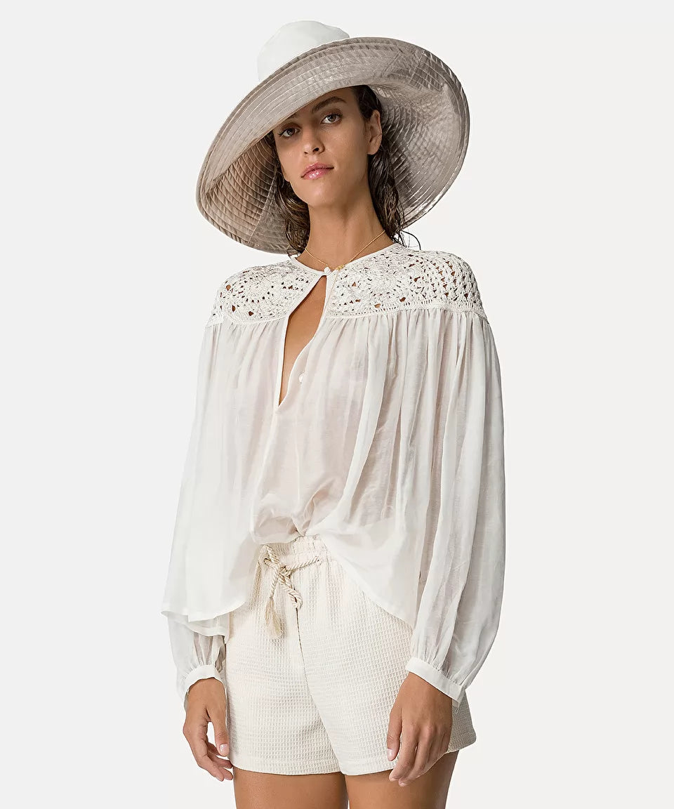 Sleep ShirtsCotton Silk Voile Bohemian Shirt Crochet Details