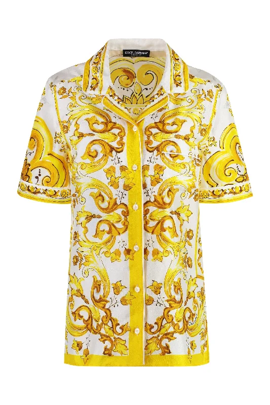 Streetwear ShirtsDOLCE & GABBANA Elegant Silk Print Shirt with Side Slits