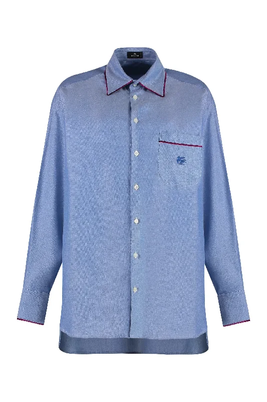 Band Merch ShirtsETRO Chic Light Blue Cotton-Oxford Shirt with Velvet Detail