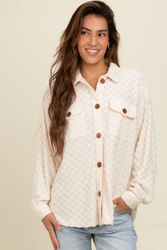 Rayon ShirtsIvory Checker Plaid Button Down Shirt