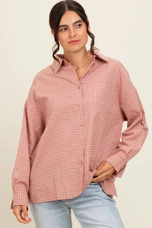 Cycling ShirtsPink Checker Plaid Button Down Shirt