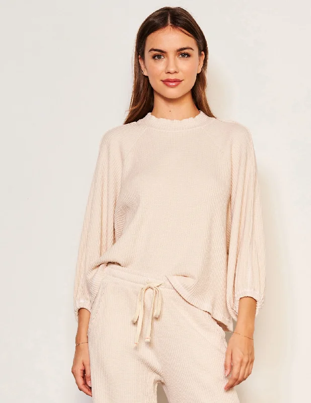 Hemp ShirtsSundry Thermal Mock Neck Dolman Shirt in Oyster