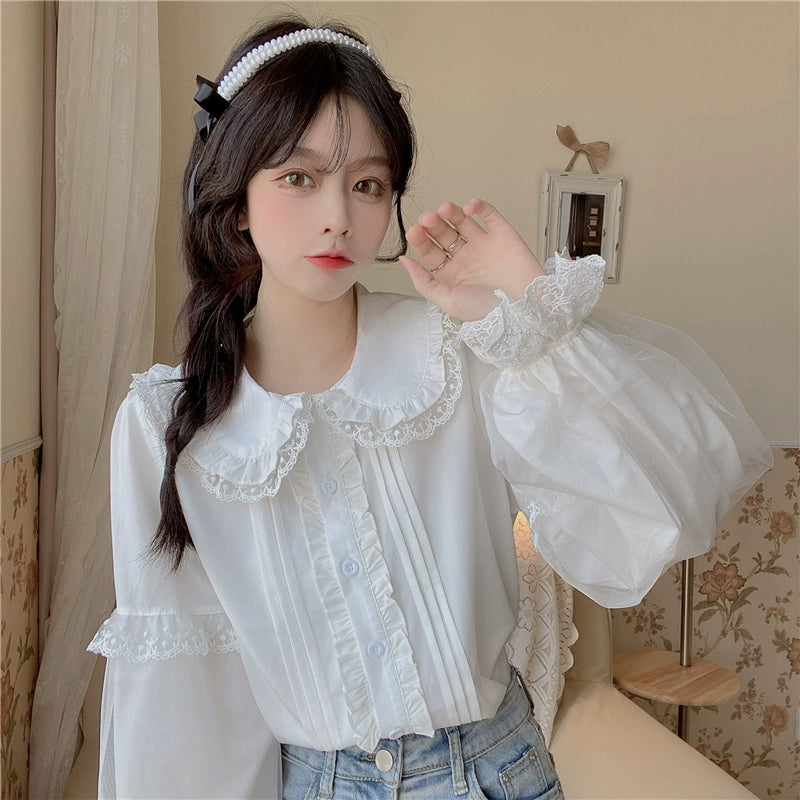 Button-Up ShirtsSugar Girl~Sweet Lolita Shirt White Doll Collar Shirt