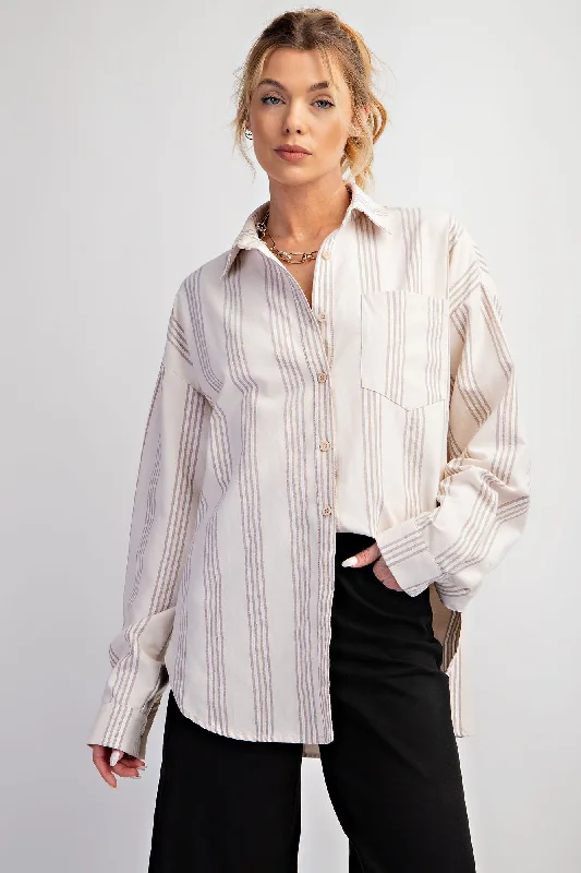 Studded ShirtsTaupe Stripe Button Down Shirt