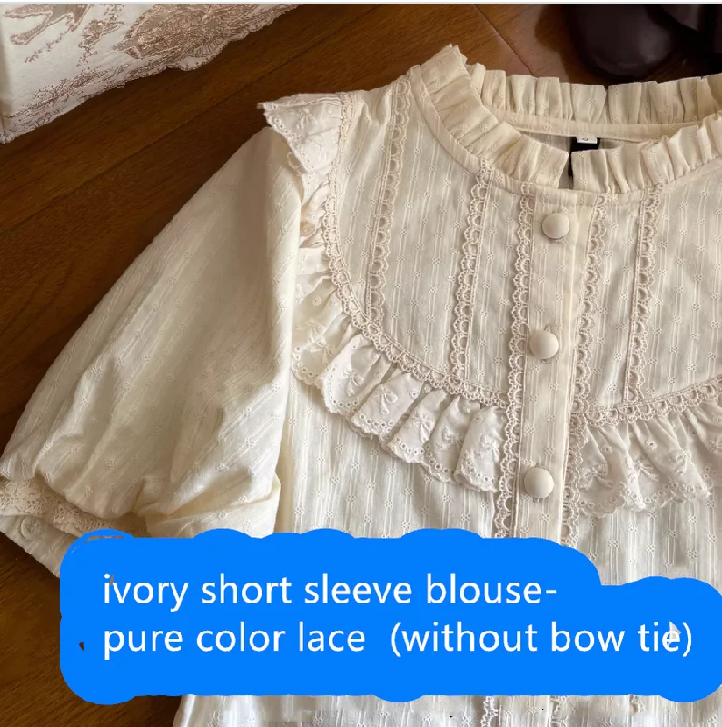 ivory short sleeve blouse-pure color lace