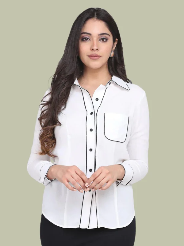 Fringed ShirtsRegular Fit Poly Moss Collared Shirt - White