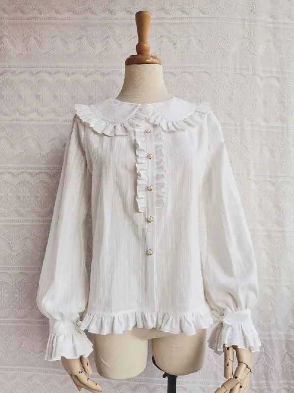 Asymmetrical ShirtsYilia Autumn and winter Plush Girl Ruffle lolita Long sleeve cotton jacquard shirt Japanese style