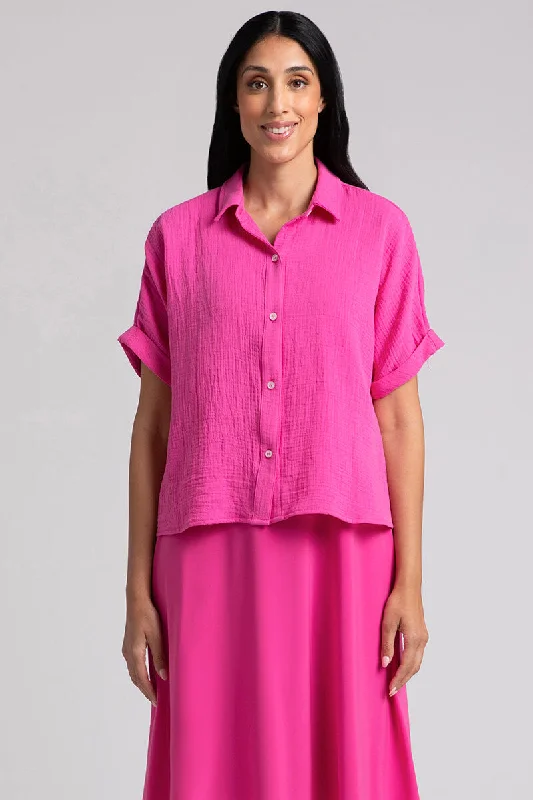 Rainproof ShirtsCotton Gauze Half Sleeve Bolero Shirt | Peony