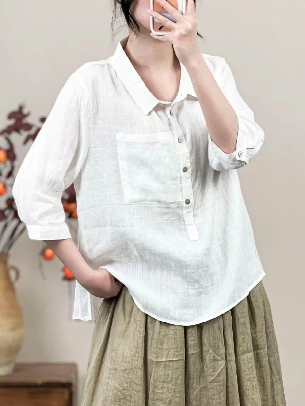 Longline ShirtsWomen Linen Solid Color Retro Shirt