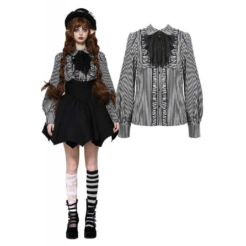 Hooded ShirtsWomen's Gothic Lolita Striped Long Sleeved Shirt Gray