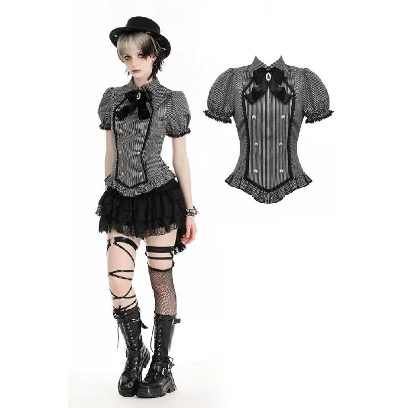 Button-Up ShirtsWomen's Gothic Puff Sleeved Striped Shirt