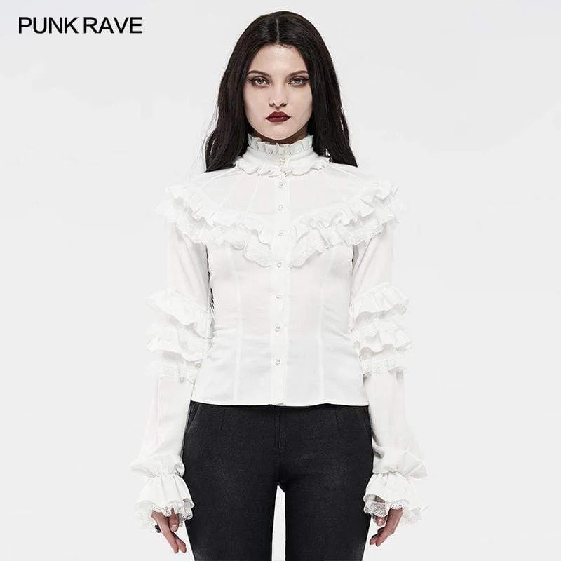 Longline ShirtsWomen's Lolita Gorgeous Lace Puff Sleeved Shirts