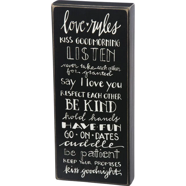 Wood Sign - Love Rules Kiss Good Morning Kiss Good Night