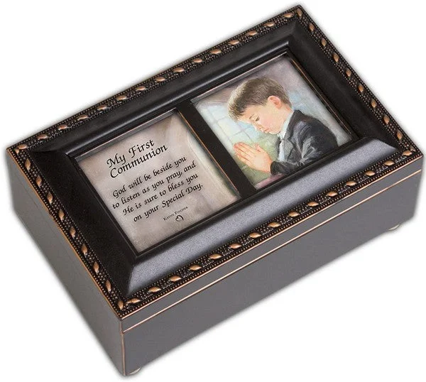 First Communion God Beside You Matte Black Jewelry Music Box Plays Handel's Hallelujah