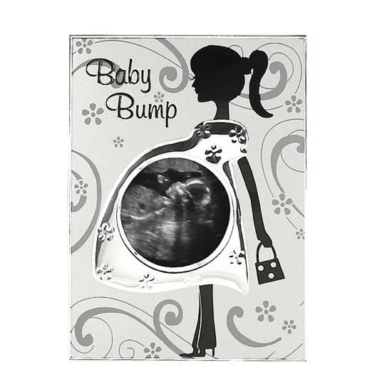 Malden Baby Bump Silver Metal Sonogram 3"x3" Photo Frame