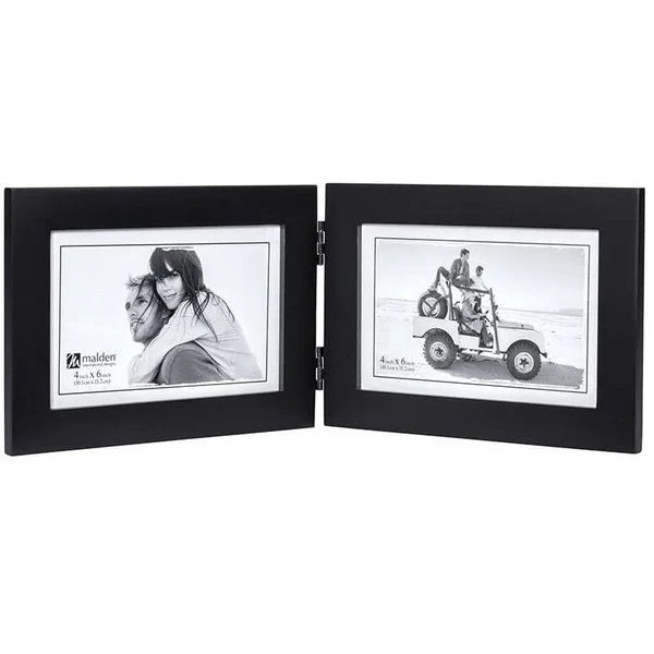 Malden Linear Classic Wood Double Horizontal 4"x6" Photo Frame, Black