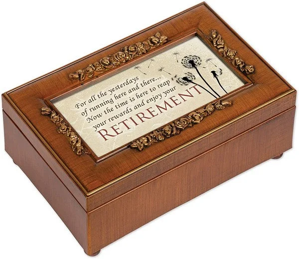 Reward Enjoy Retirement Woodgrain Embossed Jewelry Music Box Plays You Light Up My Life