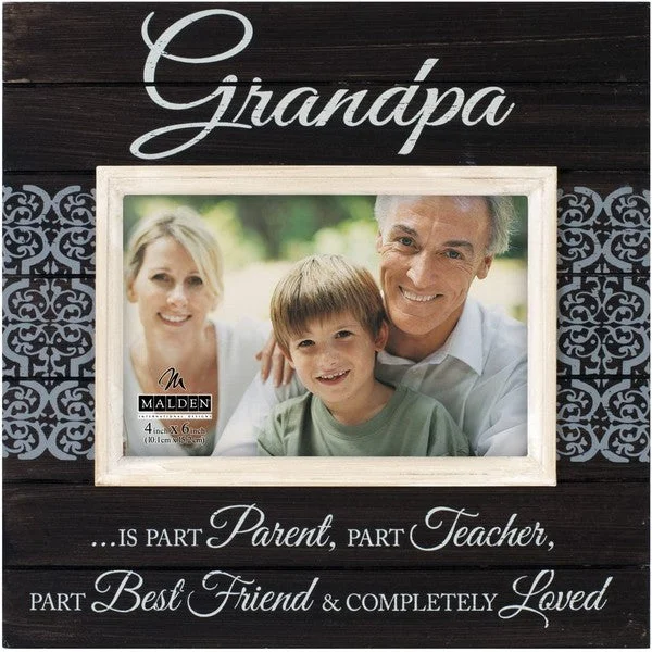 Sun Washed Words Grandpa Parent Teacher Best Friend Loved Distressed Black Picture Frame Holds 4x6 Photo