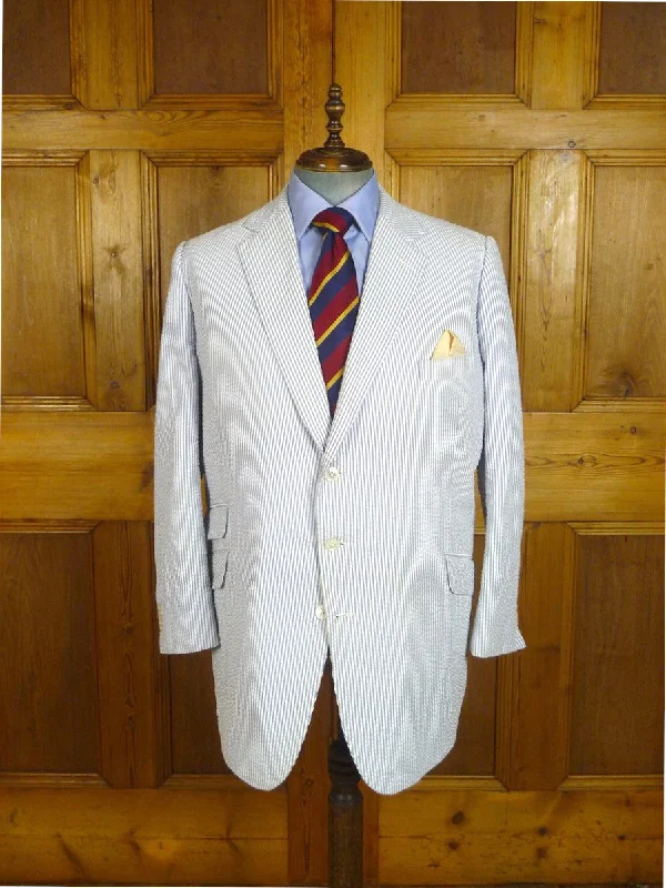 Blazerunique24/0834 kent haste lachter savile row bespoke blue cotton seersucker stripe sports jacket blazer 51 regular