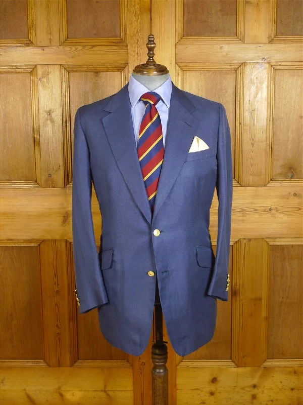 Blazerplayer24/0858 immaculate norton & sons 2012 savile row bespoke blue linen & silk sports jacket blazer 46 regular