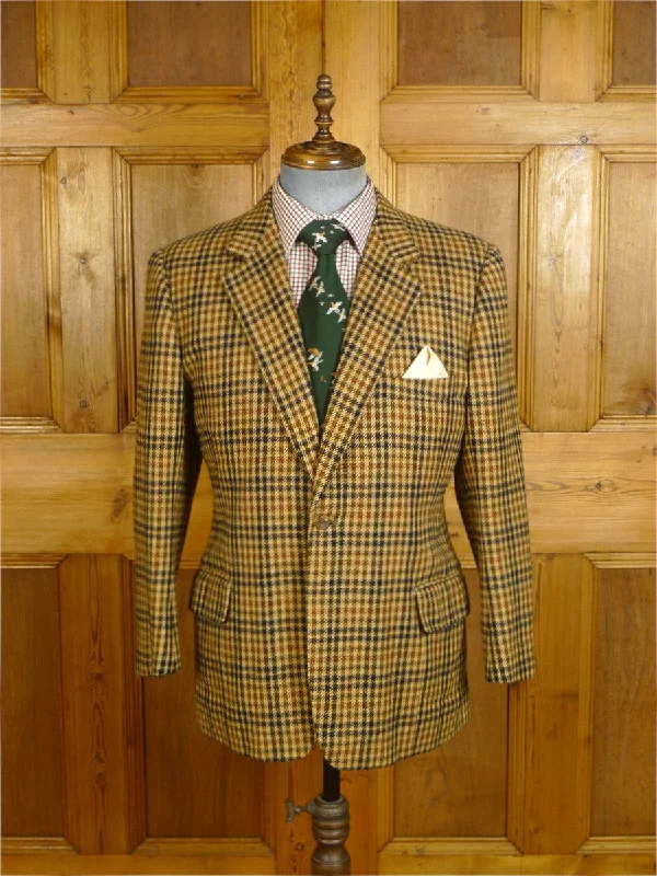 Blazeridentity24/0931 vintage 1983 joce & co savile row bespoke cashmere brown gun check sports jacket blazer 40-41 short