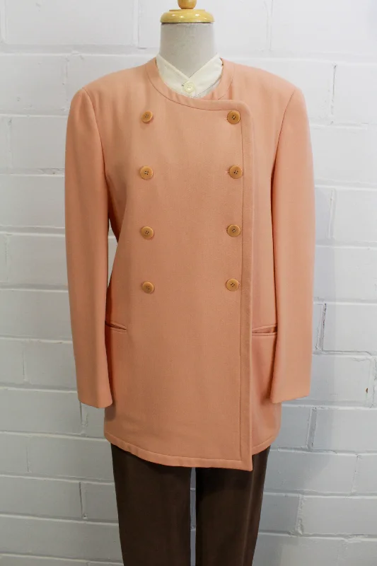 Blazerfestival90s Giorgio Armani Peach Wool Blazer Jacket, Medium