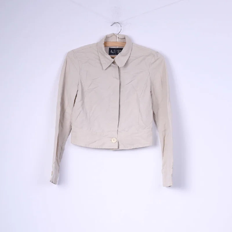 BlazerdefeatArmani Jeans Women 8 36 S Cropped Blazer Beige Viscose Italy Single Breasted Jacket