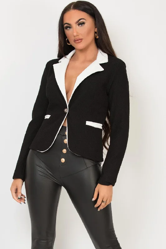 BlazerwebBlack Contrast Tweed Blazer Jacket