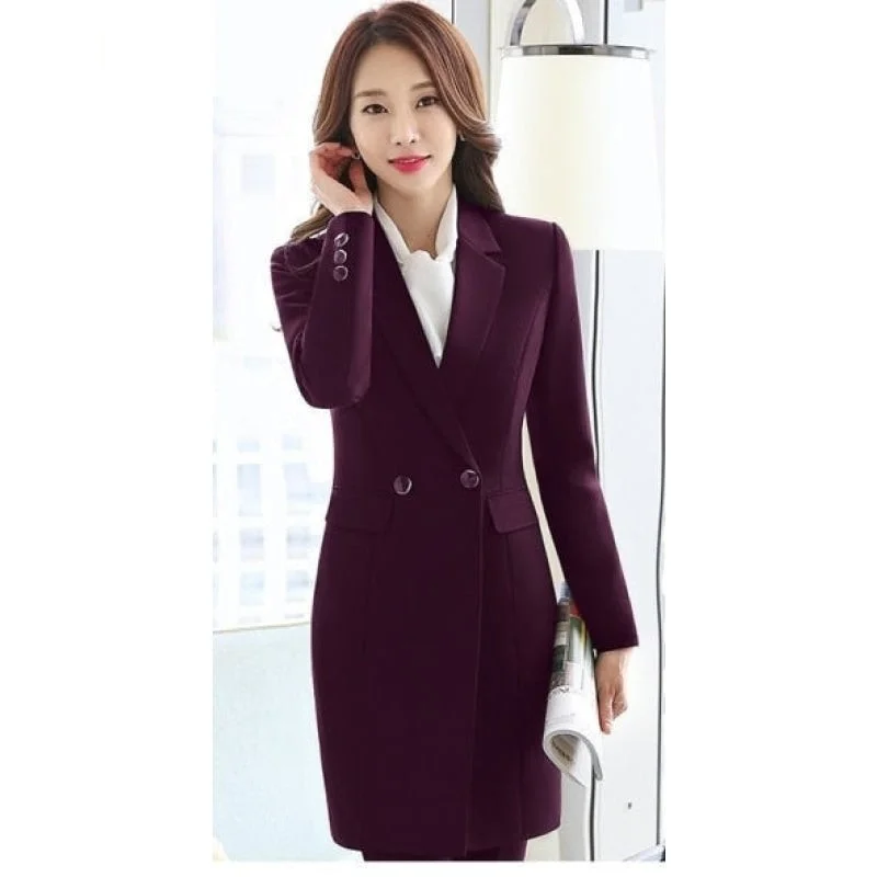 BlazerunityBurgundy Color Office Lady Style Formal Business Suit Blazer for Women