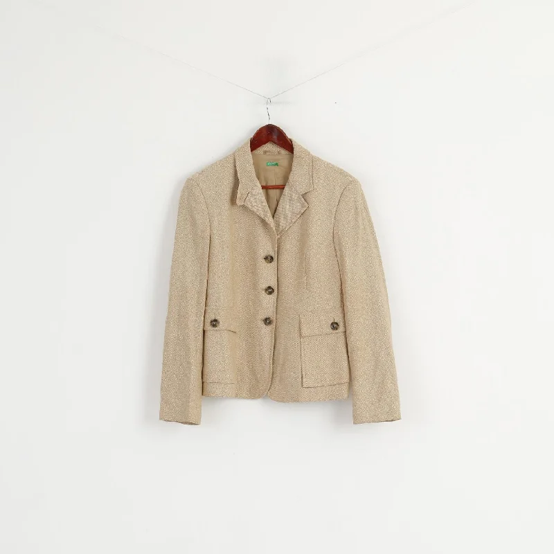 BlazerinitiativeUnited Colors Of Benetton Women 46 M Blazer Beige Single Breasted Wool Jacket